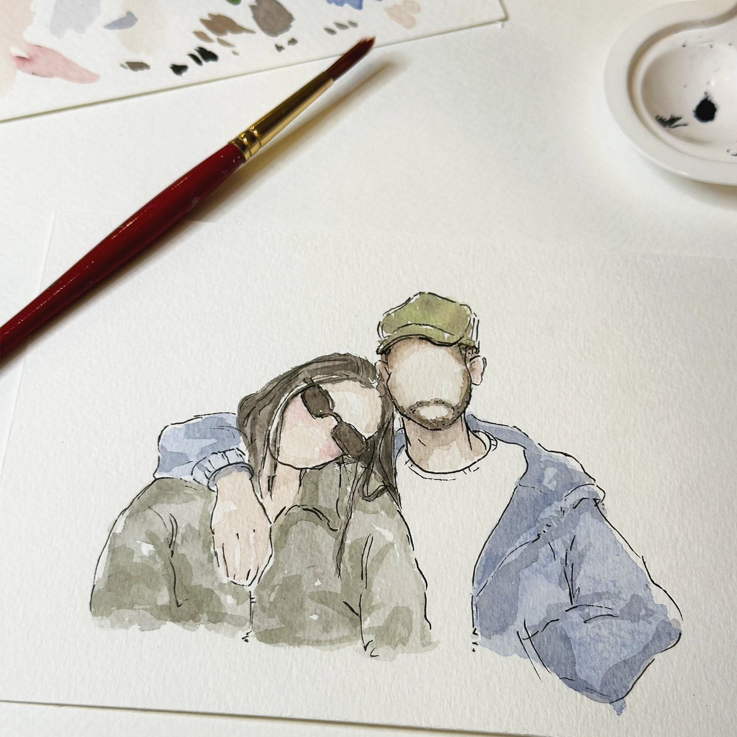 Custom Watercolor Couple Portrait